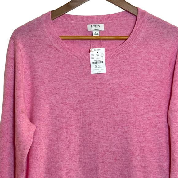 J. Crew Size Large Heather Pink Teddie Merino Wool Blend Crew Neck Sweater - Picture 3 of 7